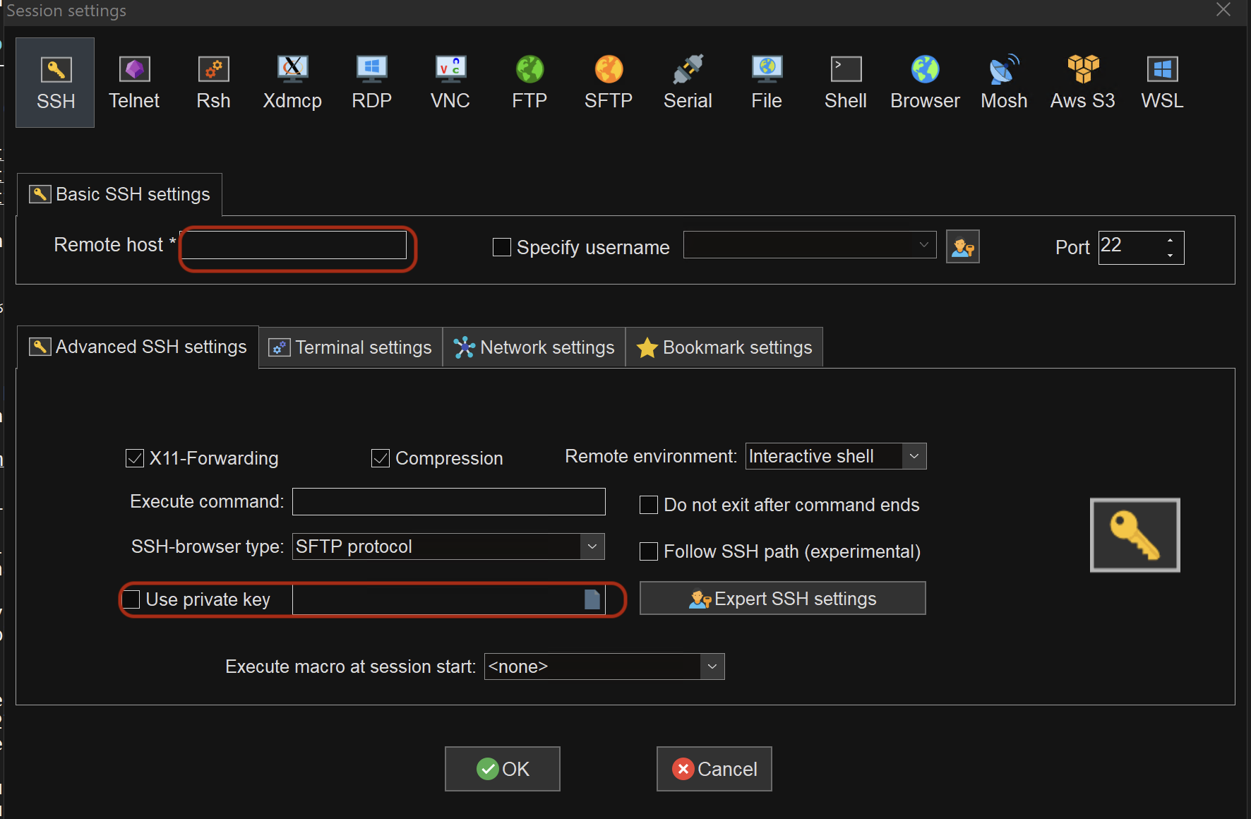 MobaXterm Basic SSH Settings