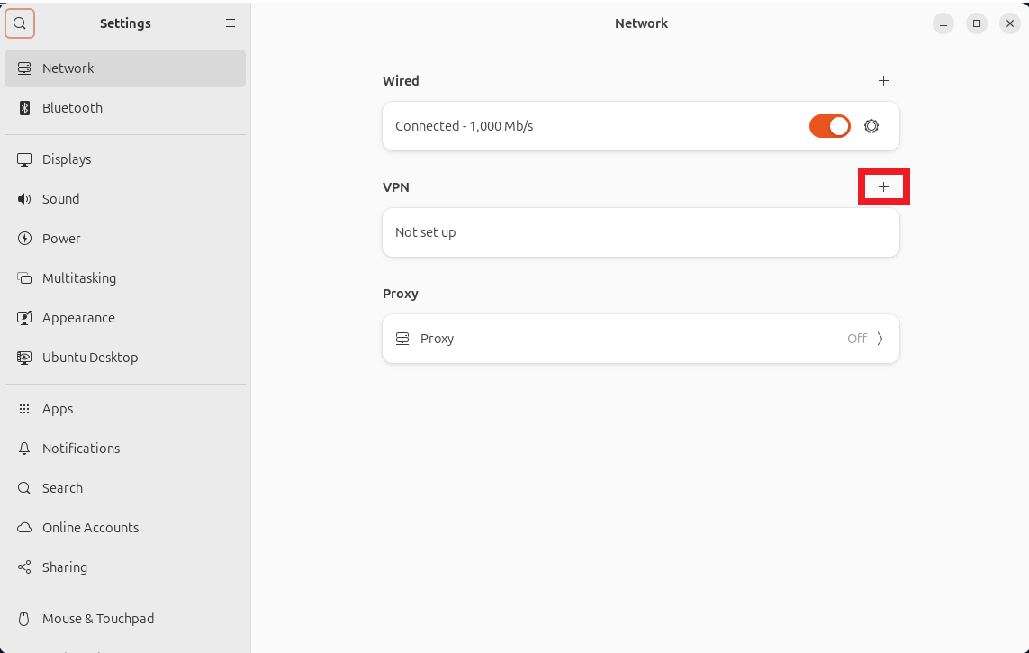 Opening VPN settings