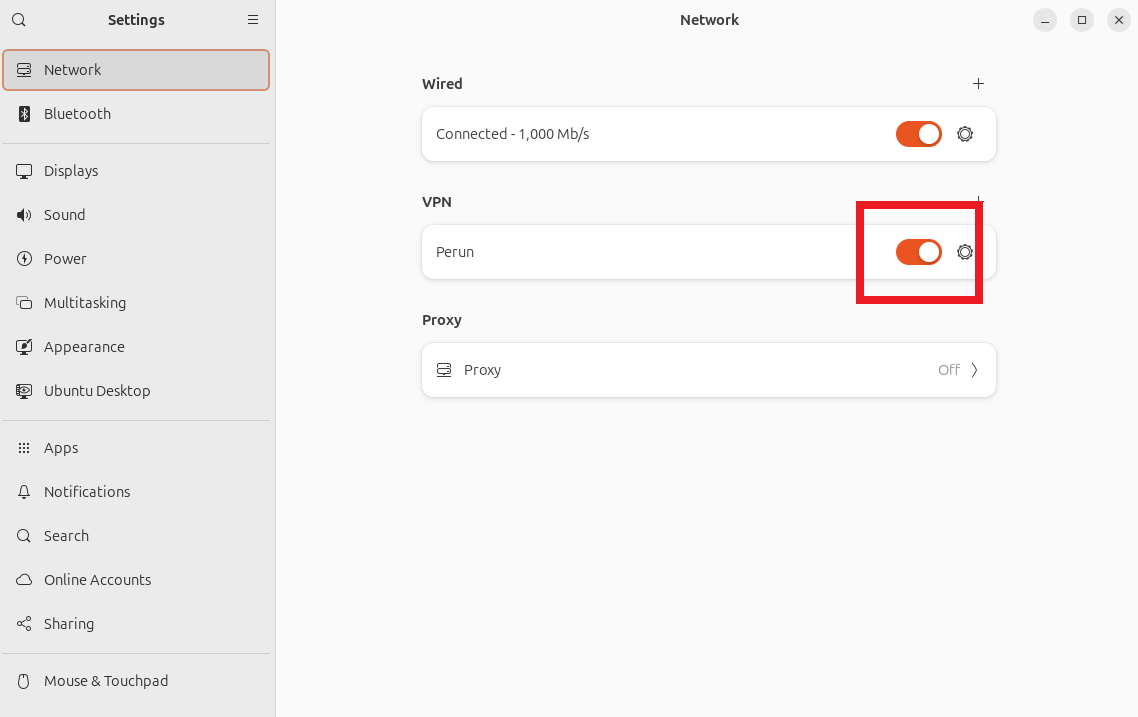 VPN connection toggle